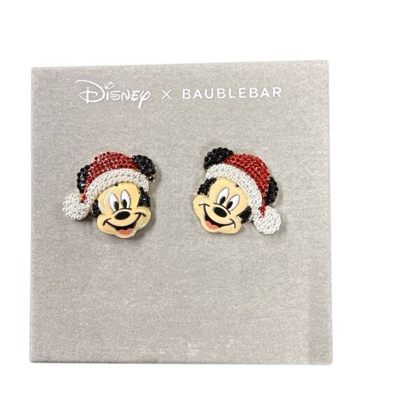 Disney x BaubleBar Women's Mickey Mouse Santa Claus Christmas Stud Earrings NWOT - Picture 5 of 5